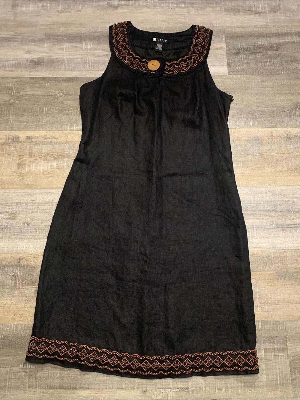 Carole Little Black Linen Beaded Dress Women’s Size 10